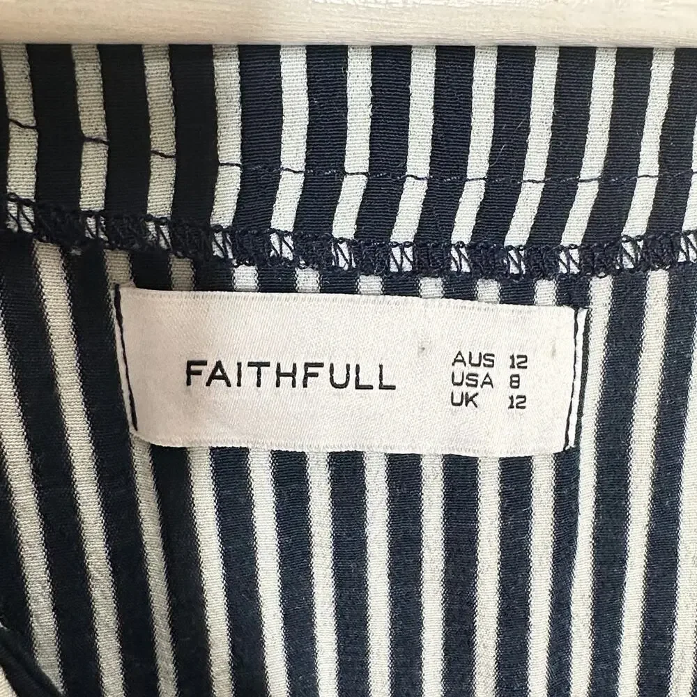 FAITHFULL THE BRAND Neroli Navy Blue Striped Long Sleeve Dress Tassel {TT35} - Picture 6 of 7